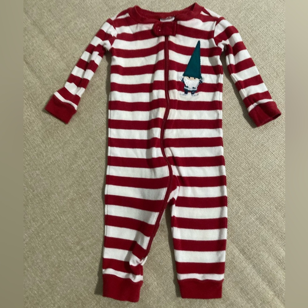 Gymboree Striped Red and White Kids Footie with Gnome Design